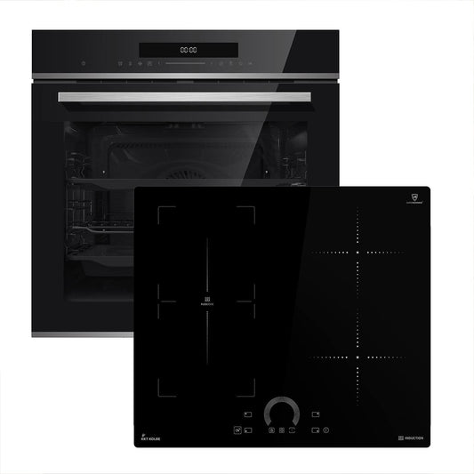 Cuisinière: 60Cm Four Encastrable EB8019EDP + 59Cm Plaque Induction IH85901FZ / Pyrolyse/Fonction Pizza/Gril/Circulation De L'Air/Air Chaud/Tiroirs Télescopiques / SET8019IH592FZ