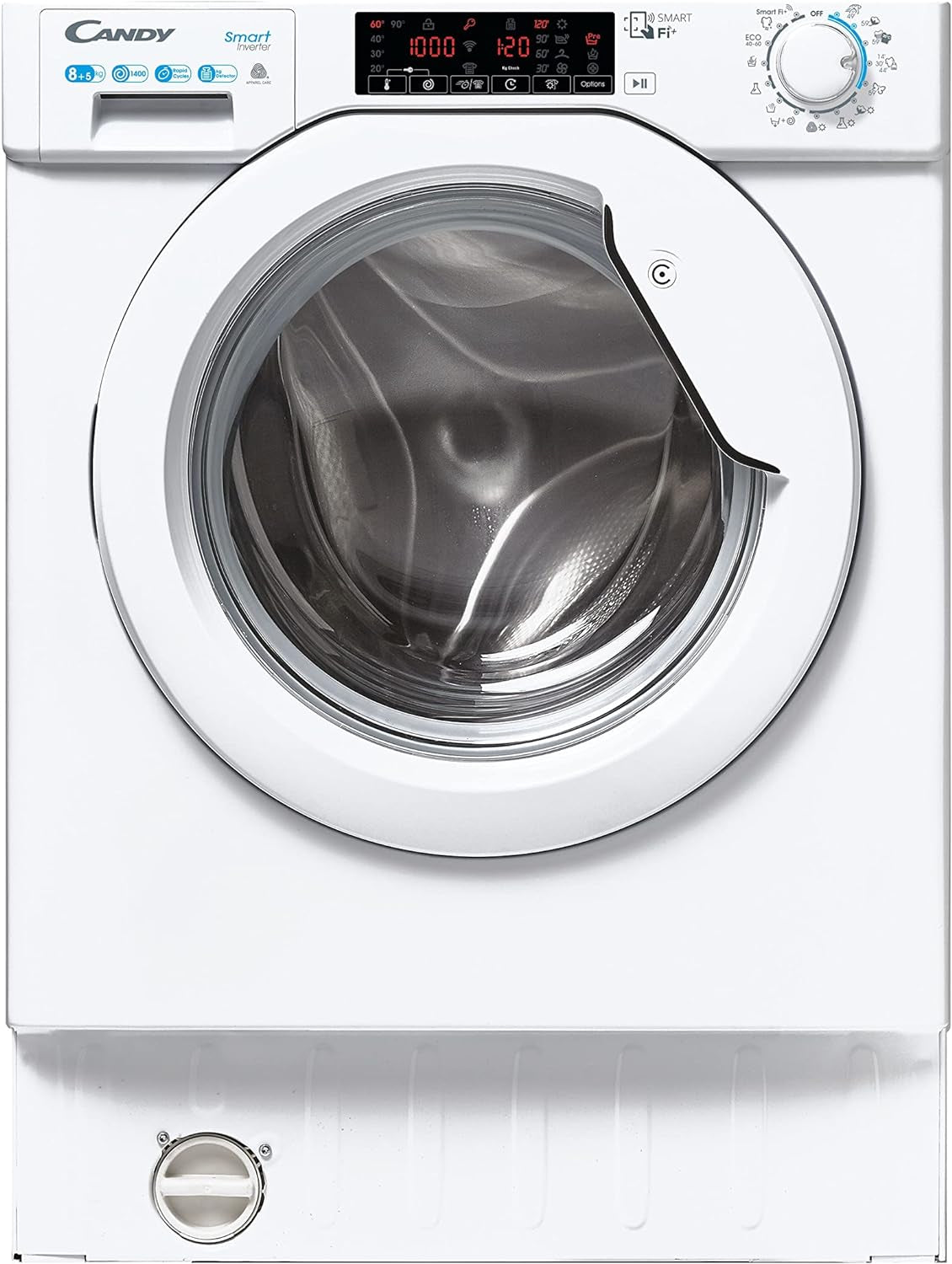 CBDO485TWME/1-S Lave-Sécheuse Intelligente Encastrable, Capacité 8 Kg, 1400 Tours, Charge Avant, Wi-Fi + Bluetooth, 60 X 53 X 82 Cm, Blanc, Classe D