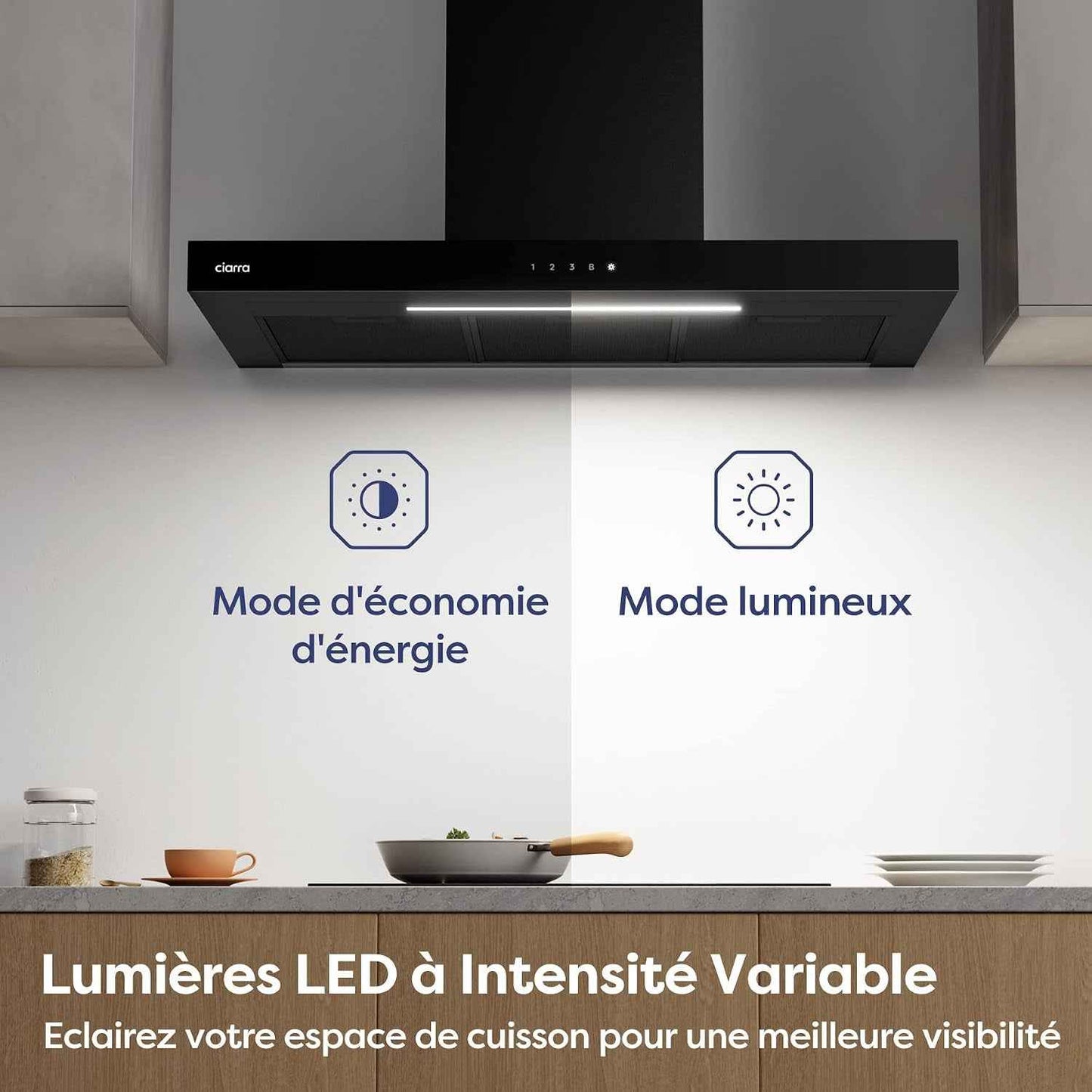 CBCB9102 Hotte Aspirante 90 Cm Classe A+++ 709 M³/H Wifi & APP Noir | Commande Tactile, 4 Vitesses & Boost, Filtre À Charbon CBCF003 Inclus, Recyclage Ou Évacuation, Affichage LED - Hotte Murale.