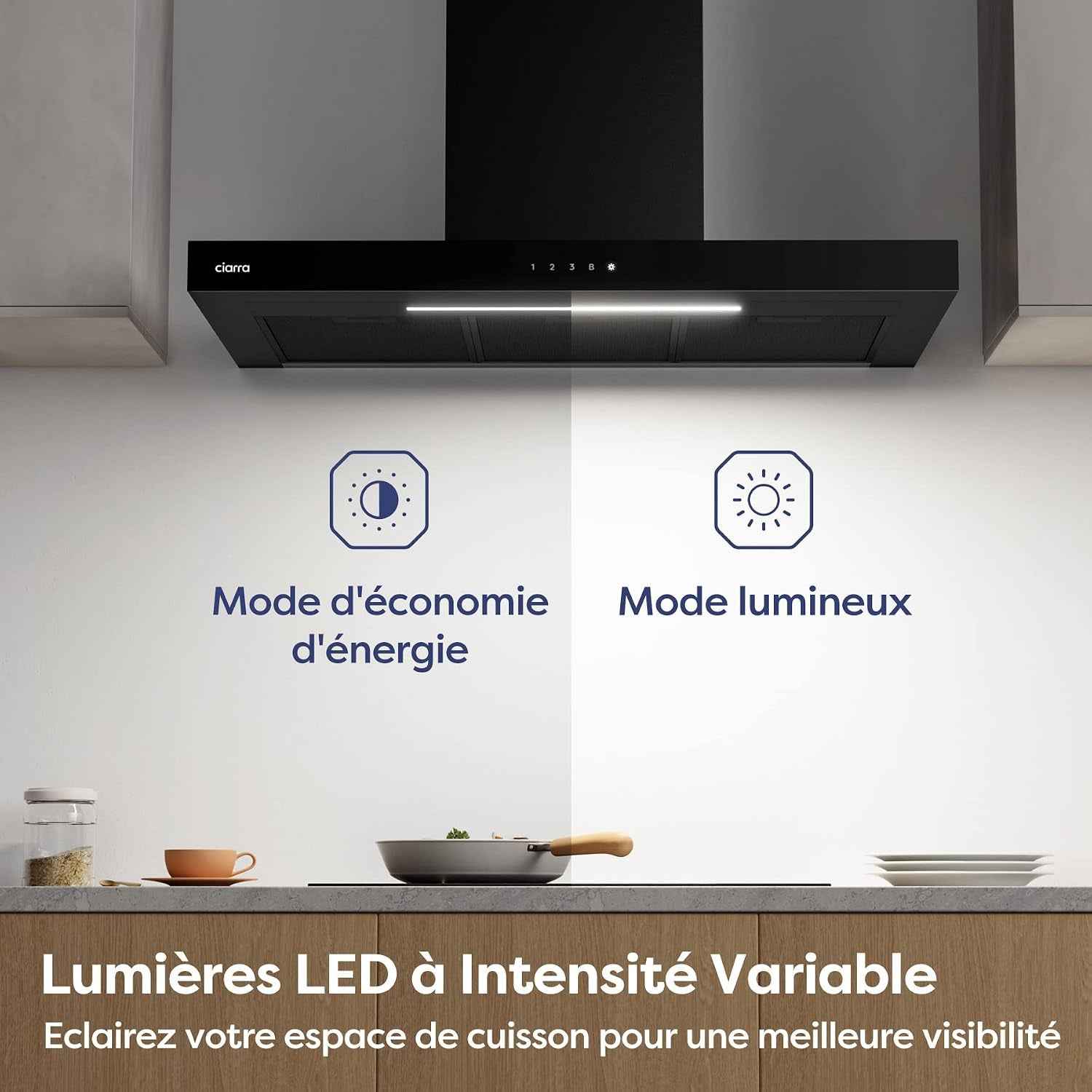 CBCB9102 Hotte Aspirante 90 Cm Classe A+++ 709 M³/H Wifi & APP Noir | Commande Tactile, 4 Vitesses & Boost, Filtre À Charbon CBCF003 Inclus, Recyclage Ou Évacuation, Affichage LED - Hotte Murale.