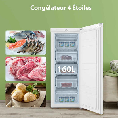 ' 160L Congélateur Armoire, Réglage De La Température, Blanc | Porte Réversible, 42 Db Silencieux, 183 Kwh/An, Thermostat Réglable, Pieds Ajustables, Puissance De Congélation Élevée