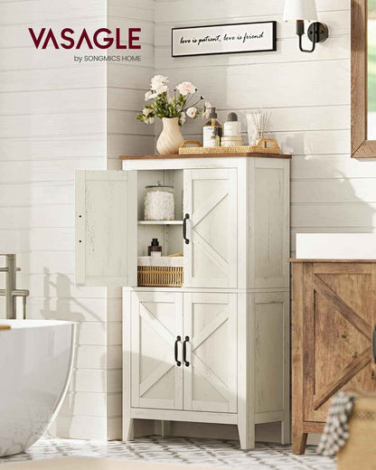 LIRY Collection – Armoire De Rangement Avec Portes De Grange, Buffet Haut, Style Ferme, Pour Cuisine, Salle De Bain, Salon Ou Salle À Manger, Étagères Réglables, Blanc Rustique BBK773W01