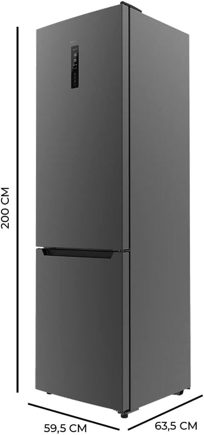 Frigorífico Combi 2 Puertas Bolero Coolmarket Combi 356 Dark D. 356 L, Altura 200 Cm Y 60 Cm De Ancho, Bajo Consumo, Sistema Multi Air Flow, Total No Frost, 2 Cajones