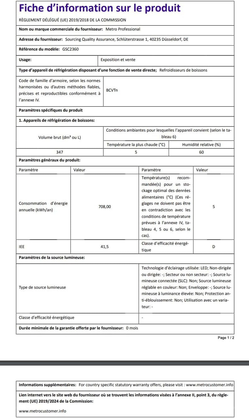 Réfrigérateur À Boissons GSC2360, Acier/Verre/Plastique, 62X63.6X175.3Cm, 347L, Refroidissement: Ventilateur Statique, 180W, Blanc