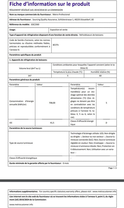 Réfrigérateur À Boissons GSC2360, Acier/Verre/Plastique, 62X63.6X175.3Cm, 347L, Refroidissement: Ventilateur Statique, 180W, Blanc