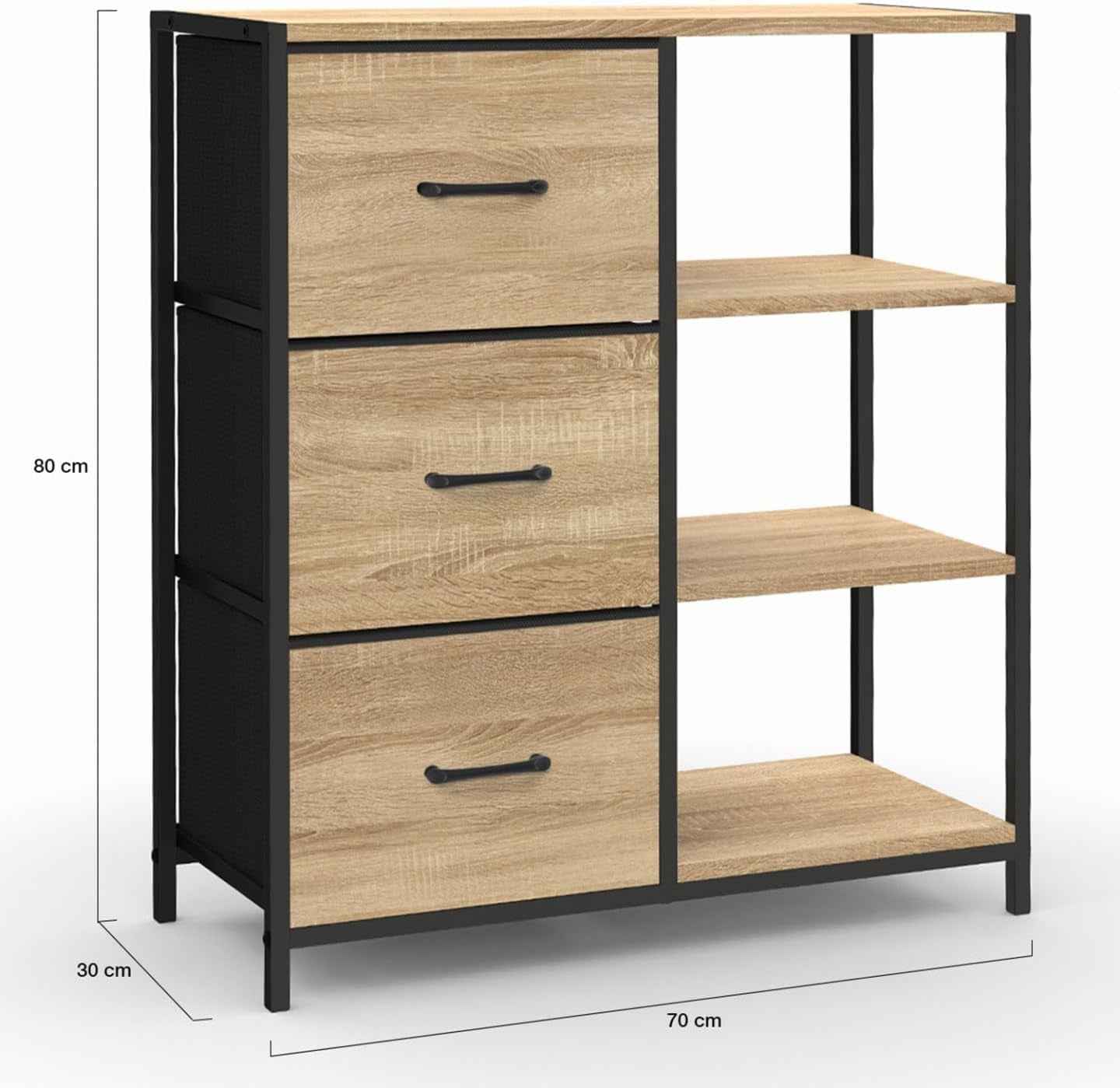 - Buffet D'Appoint Utah Design Industriel | Avec 3 Tiroirs Et Étagères, 70 Cm