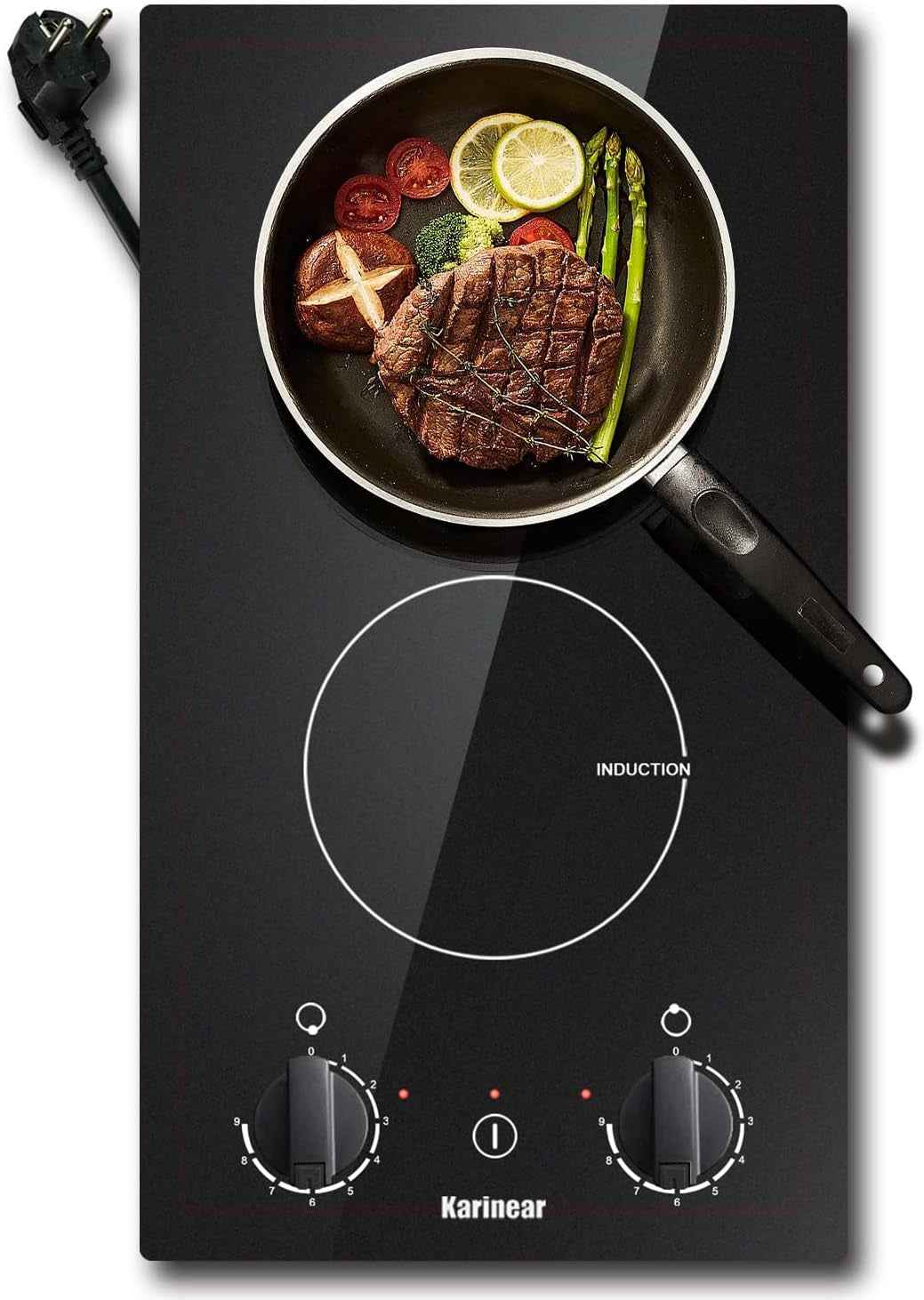 Plaque Induction 2 Feux Avec Bouton | Table De Cuisson Induction 30CM Avec Prise, Commande Par Bouton Rotatif, 9 Niveaux, Arrêt Automatique, 3500W, 220V