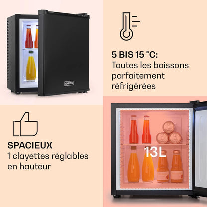 Mini Frigo De Chambre De 13L Pour Snacks Et Boissons, Petit Frigo Top Silencieux, Mini Bar, Petit Réfrigérateur Camping, Mini Frigo Cosmetique, Refrigerateur Avec Étagères Réglables, 5-15°C
