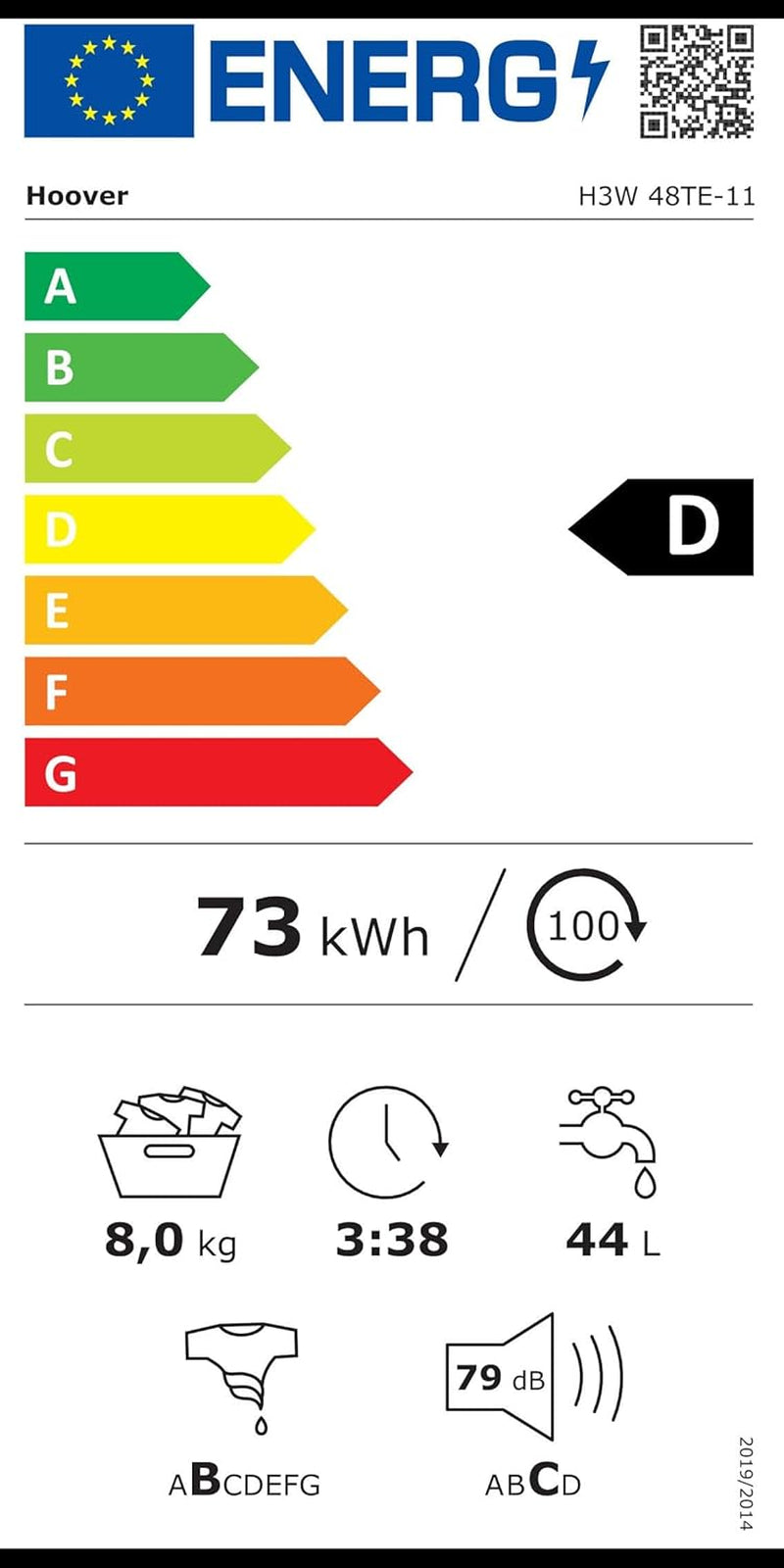 H3W 48TE-11 H-WASH 300 LITE Machine À Laver 8 Kg, 1400 Tr/Min, Connectivité NFC, Chargement Frontal, Autonome, 85-52-60 Cm, Blanc, Classe D
