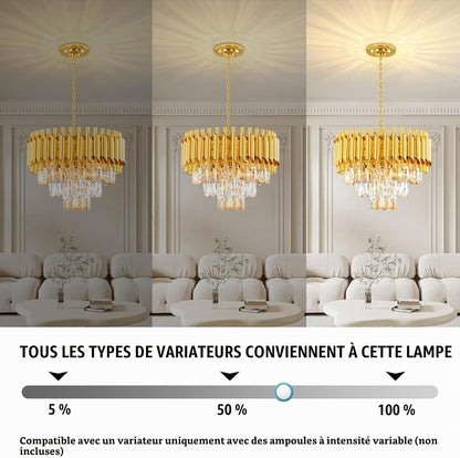 Lustre Golden Crystal Chandelier Lights, Modern Crystal Pendant Light, 3-Tier Raindrop Chandelier Light Fixture, 5Xe14 Lumières, Pour Le Salon, La Salle À Manger, La Chambre, Le Restaurant, Ø40 Cm