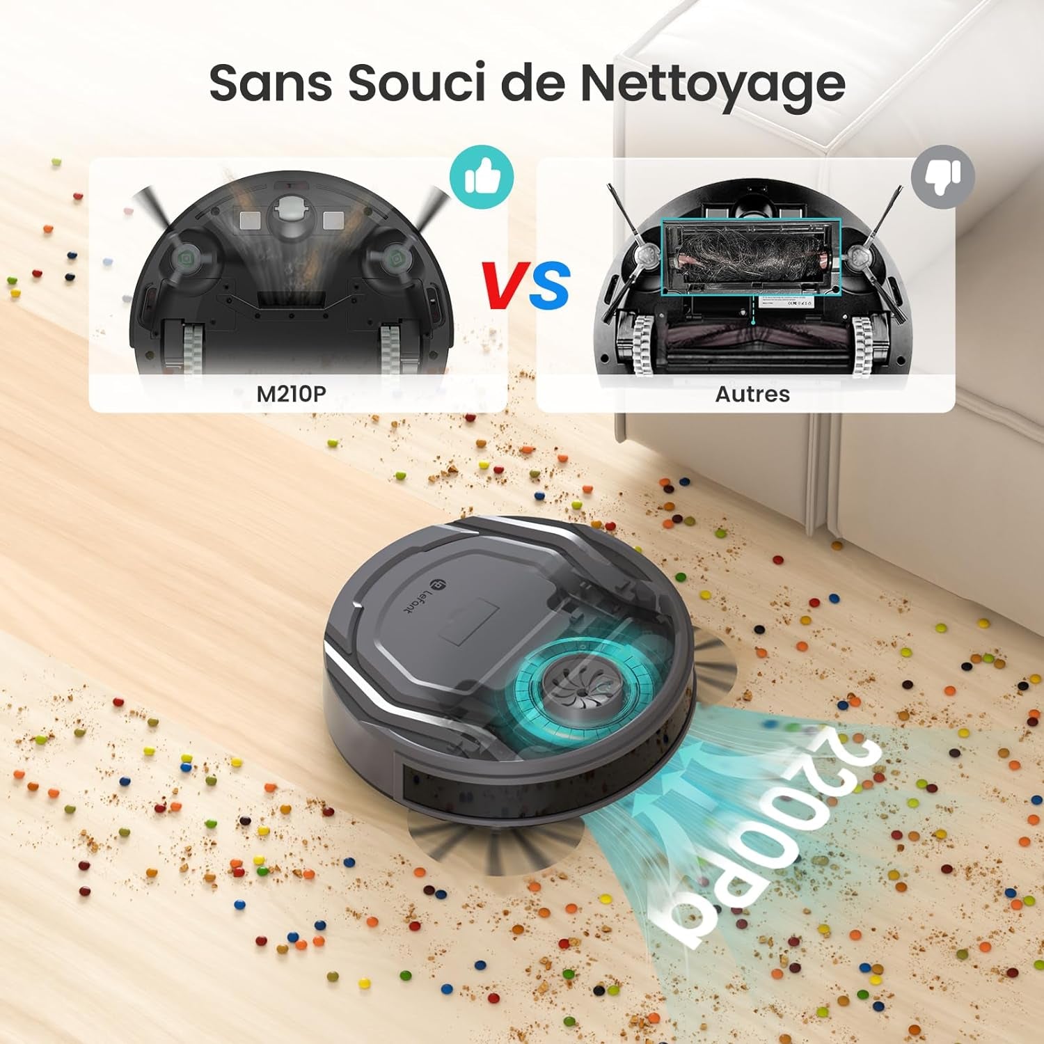 Aspirateur Robot, Mince Silencieux Connecté Wifi/Bluetooth/Alexa/App, 6 Modes De Nettoyage, Auto-Charge, 120Min D'Autonomie, Idéal Pour Poils D'Animaux Sols Tapis, M210P Girs