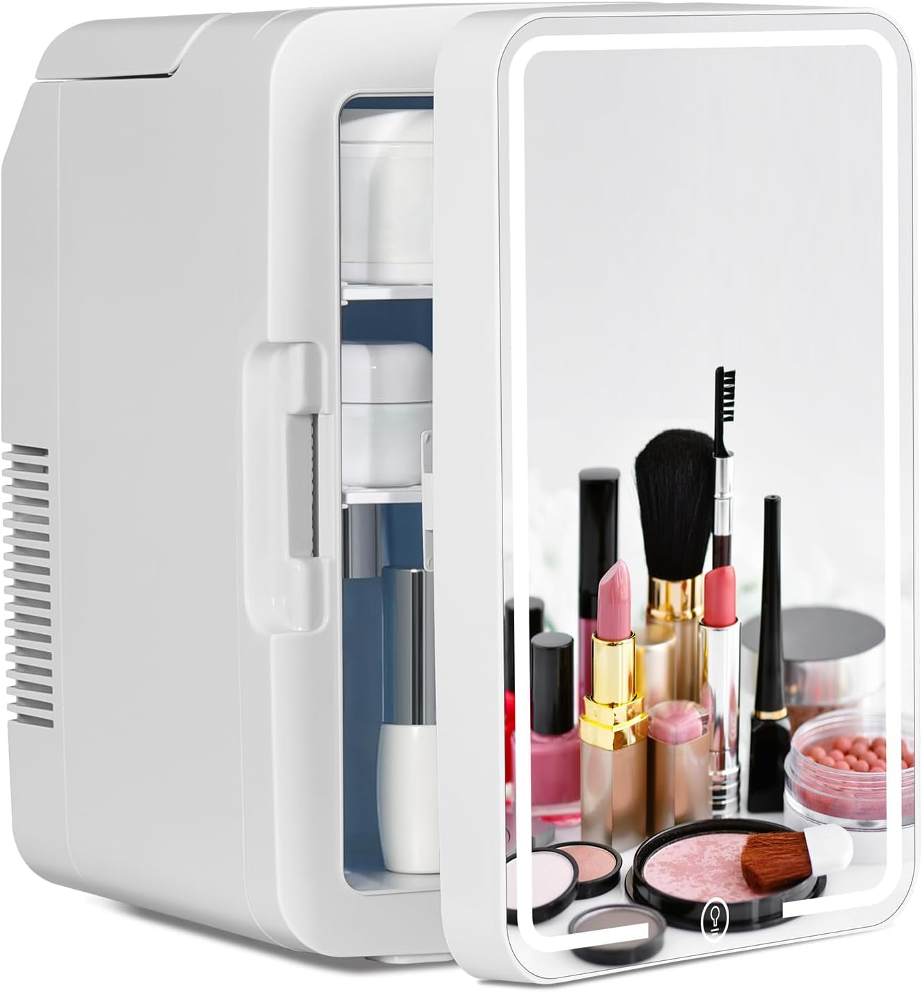 YOURLITE Mini Frigo De Chambre 2 En 1 10 Litres Avec Miroir LED À Intensité Variable, Mini Réfrigérateur Portable Ac/Dc Pour Cosmétiques Réfrigérés, Produits De Soins De La Peau Et Aliments