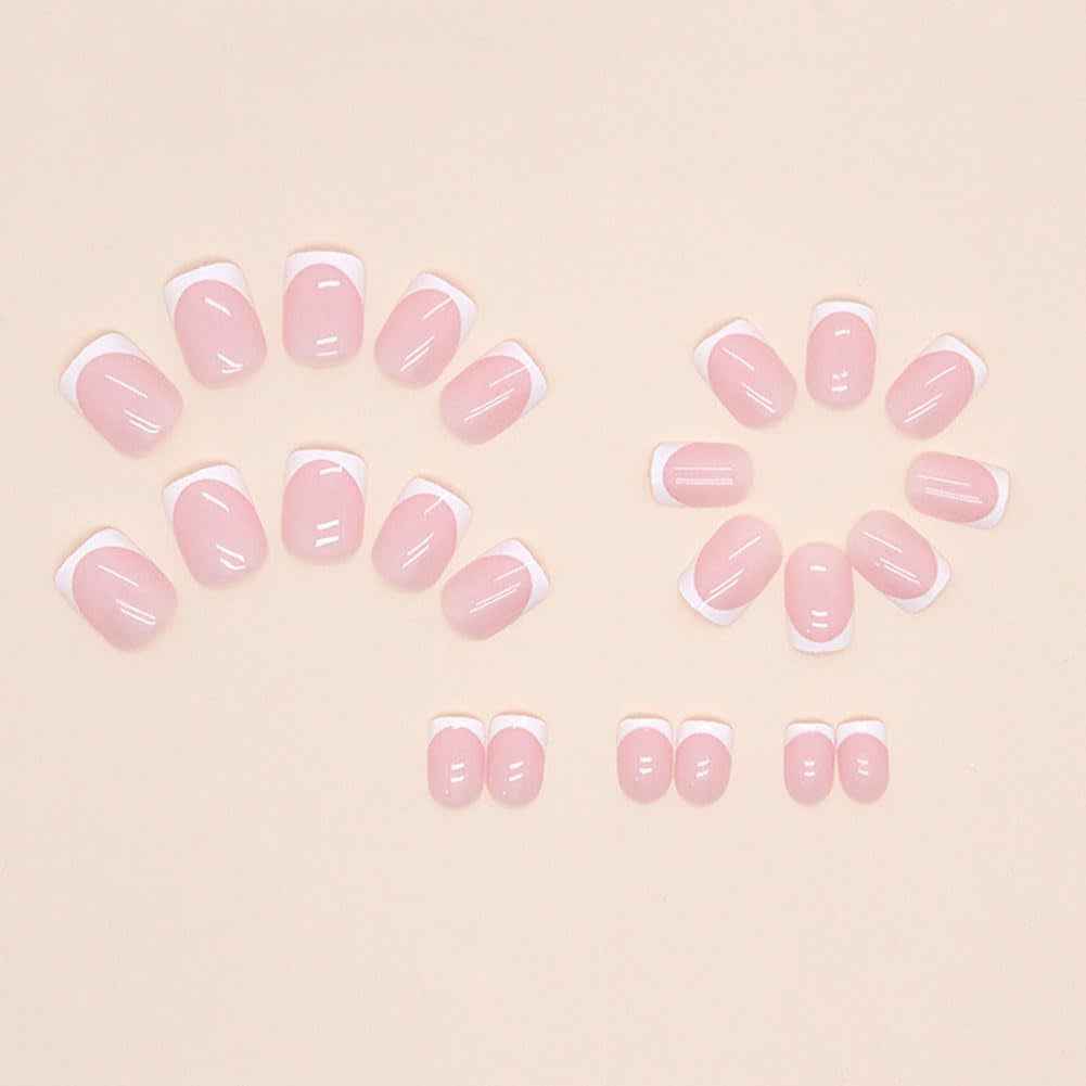 24 Pièces Ongles À Coller Manucure, Faux Ongles Court Carrés Français Rose Nude Ongles, Nails Autocollants Pour Femme Et Fille Nail Art,A