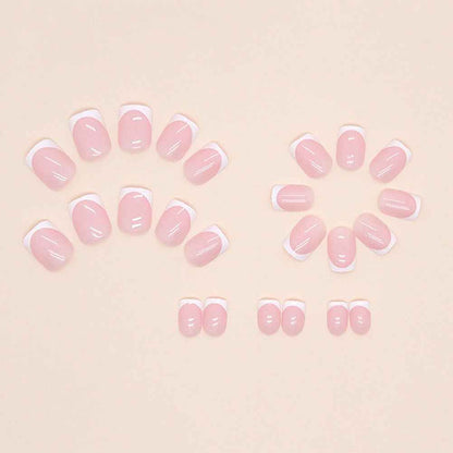 24 Pièces Ongles À Coller Manucure, Faux Ongles Court Carrés Français Rose Nude Ongles, Nails Autocollants Pour Femme Et Fille Nail Art,A