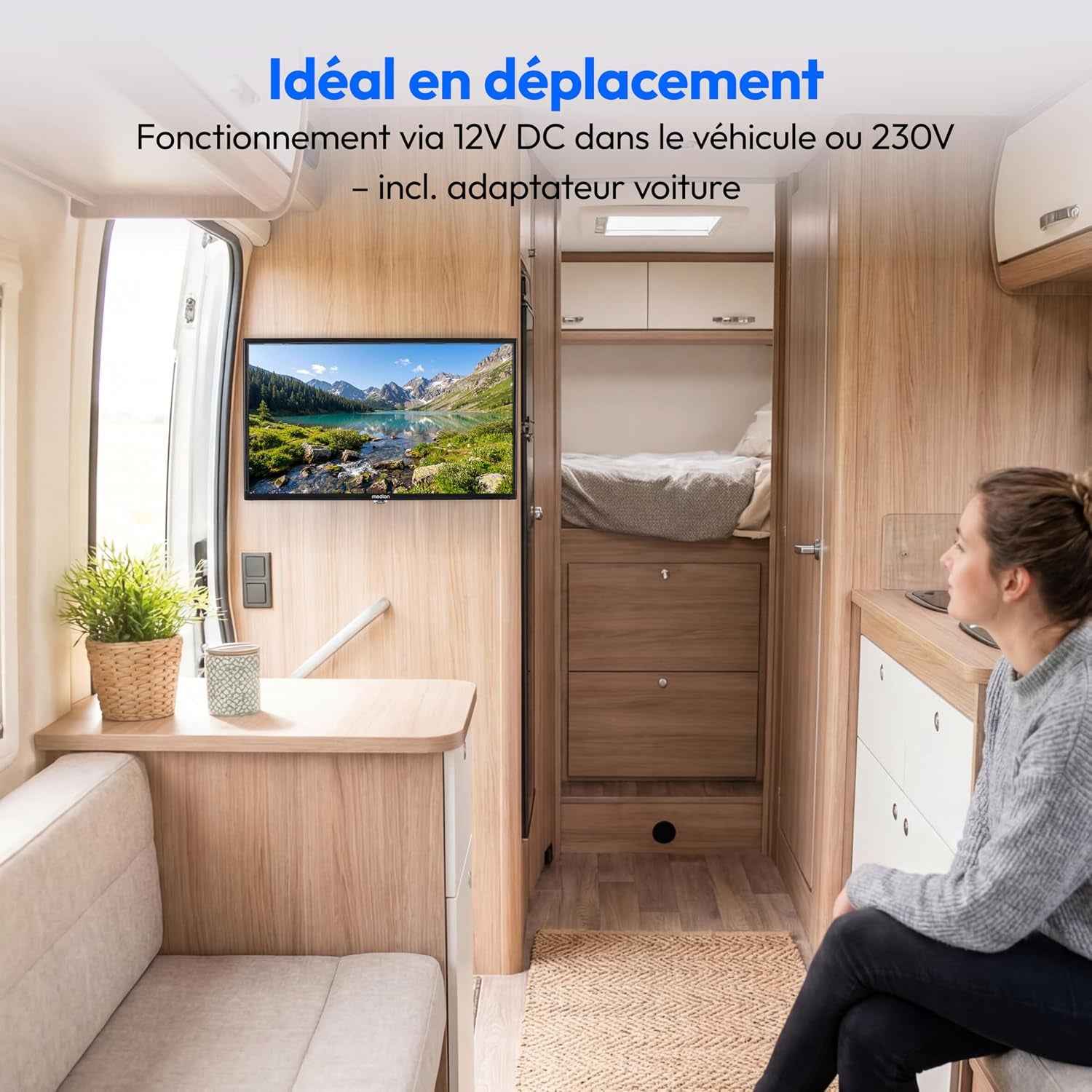 TV 24 Pouces Full HD (59,9 Cm) Television (Idéal Pour Camping, Camping-Car, Camion, Jardin, Adaptateur Voiture 12V, Triple Tuner, HDMI, USB, MD 824000)