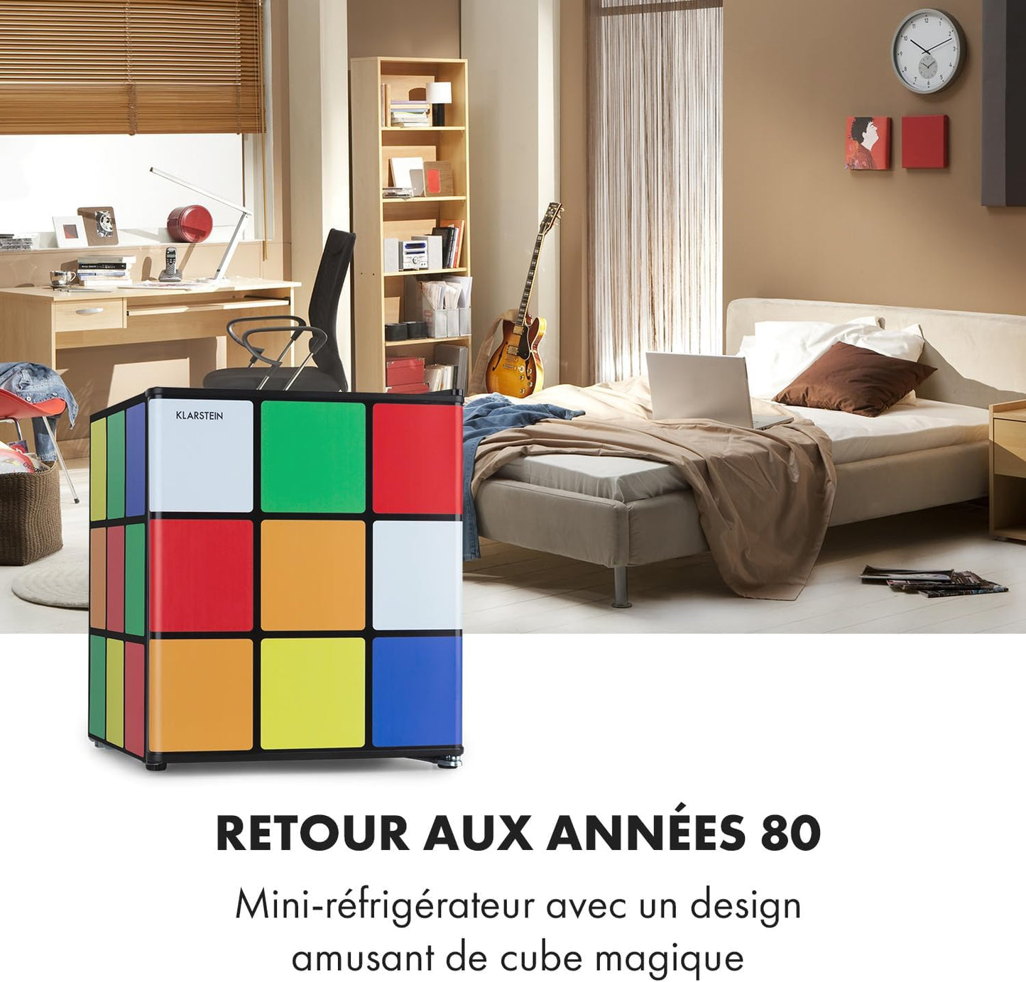 Solve - Mini-Réfrigérateur, Minibar, Système De Refroidissement Thermoélectrique, Capacité De 48 Litres, Bouton De Réglage Mécanique, Refroidissement : 0 À 10 °C, Noir/Coloré