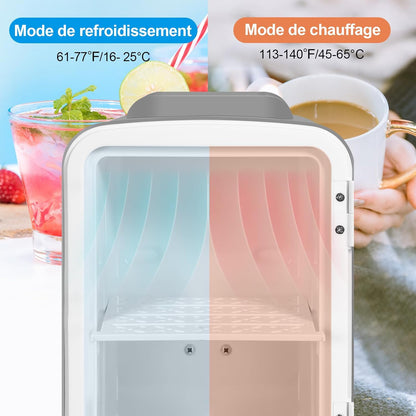 4L Mini Frigo, Petit Réfrigérateur Portable, Réfrigérateur Cosmétique, Frigo Mignon, Fonction Froid/Chaud Pour Bureau, Chambre, Voiture, Voyage, 220V/12V, Gris, 24,5X18,5X27Cm
