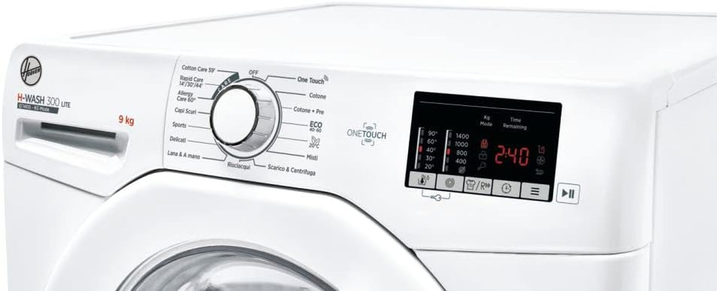 H3W 492DE-11 H-WASH 300 LITE Machine À Laver 9 Kg, 1400 Tours, Connectivité NFC, Charge Avant, Libre Installation, 60 X 52 X 85 Cm, Blanc, Classe D