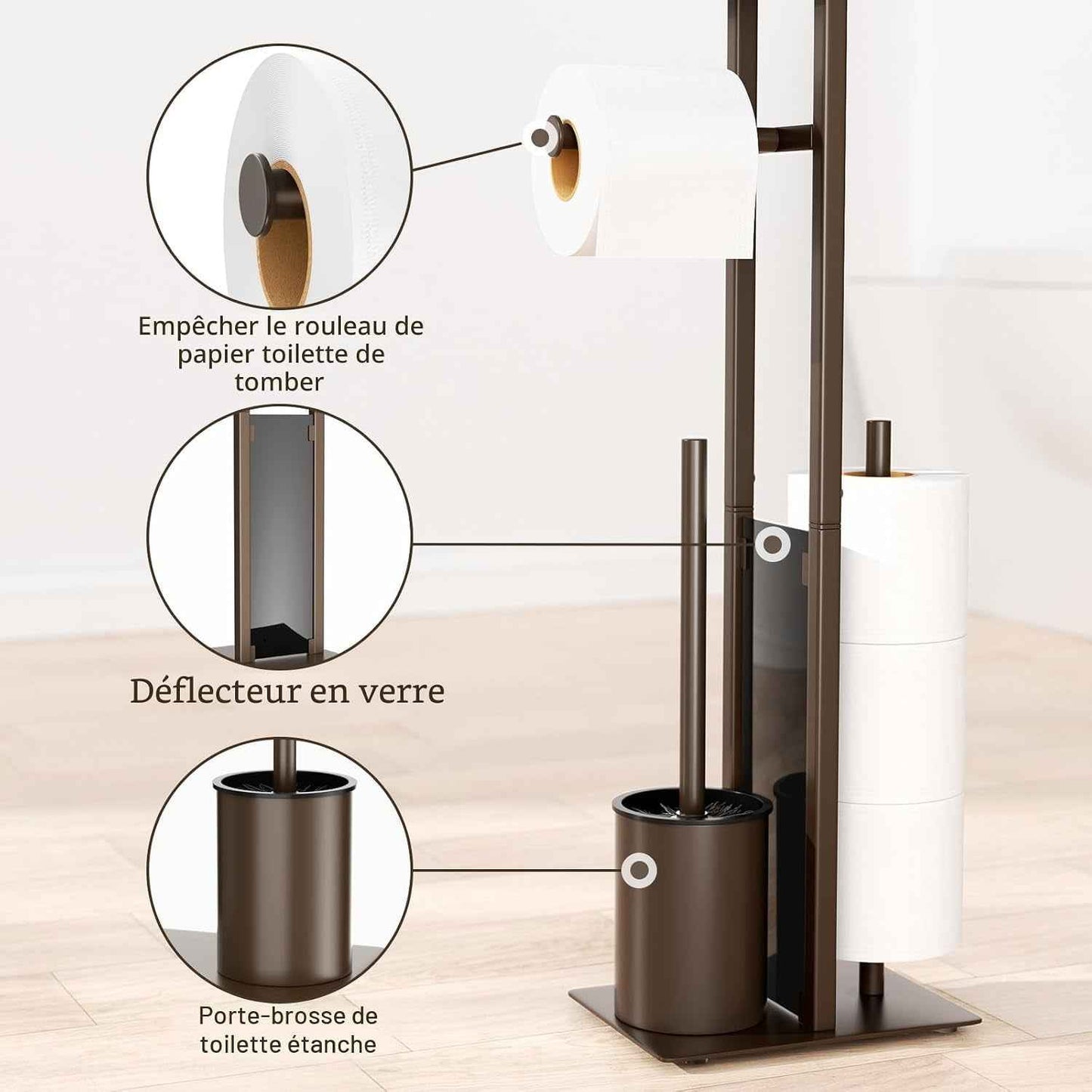 Porte-Papier Toilette En Acier Inoxydable Avec Brosse WC Et Étagère - Support Debout