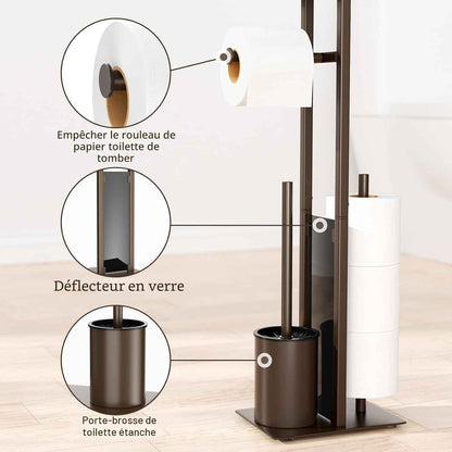 Porte-Papier Toilette En Acier Inoxydable Avec Brosse WC Et Étagère - Support Debout