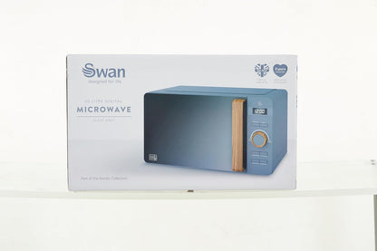 Nordic Micro-Ondes Numérique 20 L, 6 Niveaux De Fonctionnement, 800 W Puissance, Minuterie 30 Min, Nettoyage Facile, Mode Dégivreur, Design Moderne, Poignée Effet Bois, Gris Mat