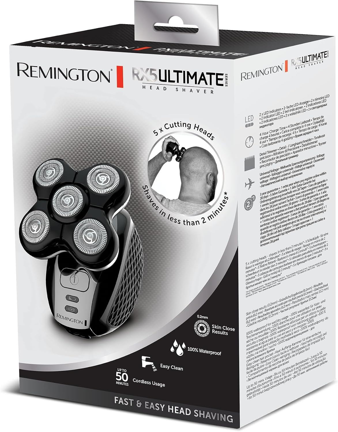 Rasoir Électrique [Spécial Tête Rasée/Chauve] RX5 Ultimate (Ultra Rapide & Facile, 5 Têtes Rotatives Flexibles, Résultat Précis, Utilisation Sans Fil 50Min,Wet&Dry) Tondeuse XR1501