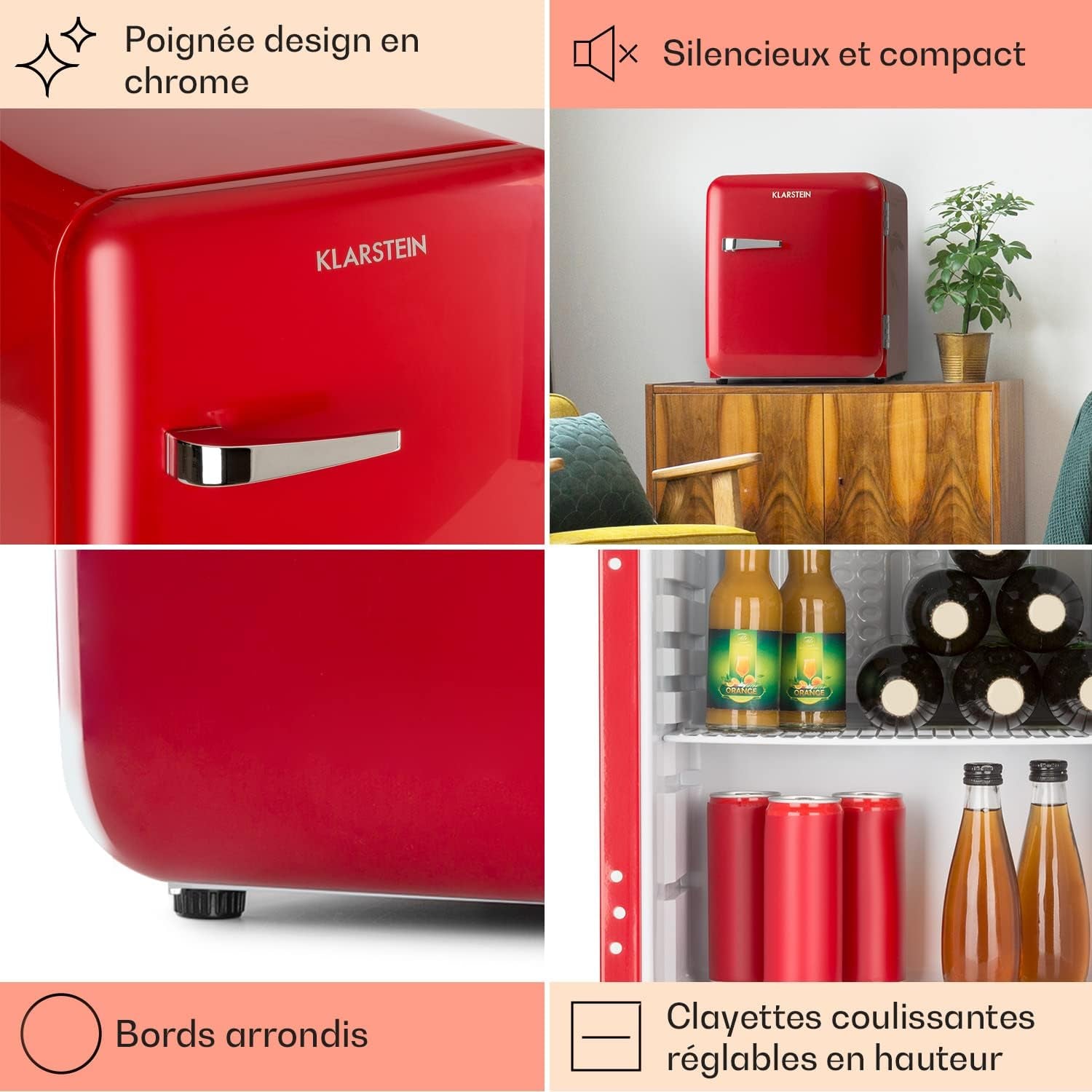 Mini Frigo De Chambre De 48L Pour Snacks Et Boissons, Petit Frigo Top Silencieux, Mini Bar, Petit Réfrigérateur Camping, Mini Frigo Cosmetique, Refrigerateur Avec Étagères Réglables, 0-10°C