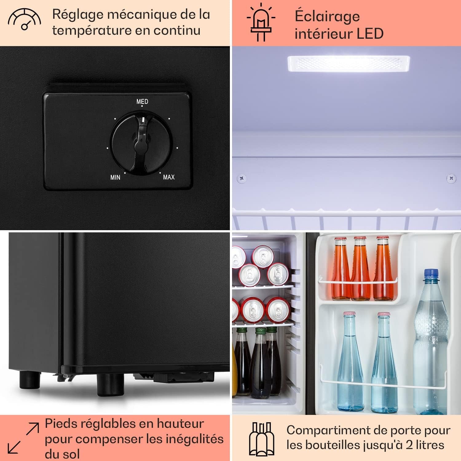 Mini Frigo De Chambre De 45L Pour Boissons Et Bieres, Petit Frigo Silencieux, Mini Bar Intérieur/Ext, Petit Refrigerateur Camping, Stockage De Vins, Cosmetique, Étagères Réglables, 6-18°C