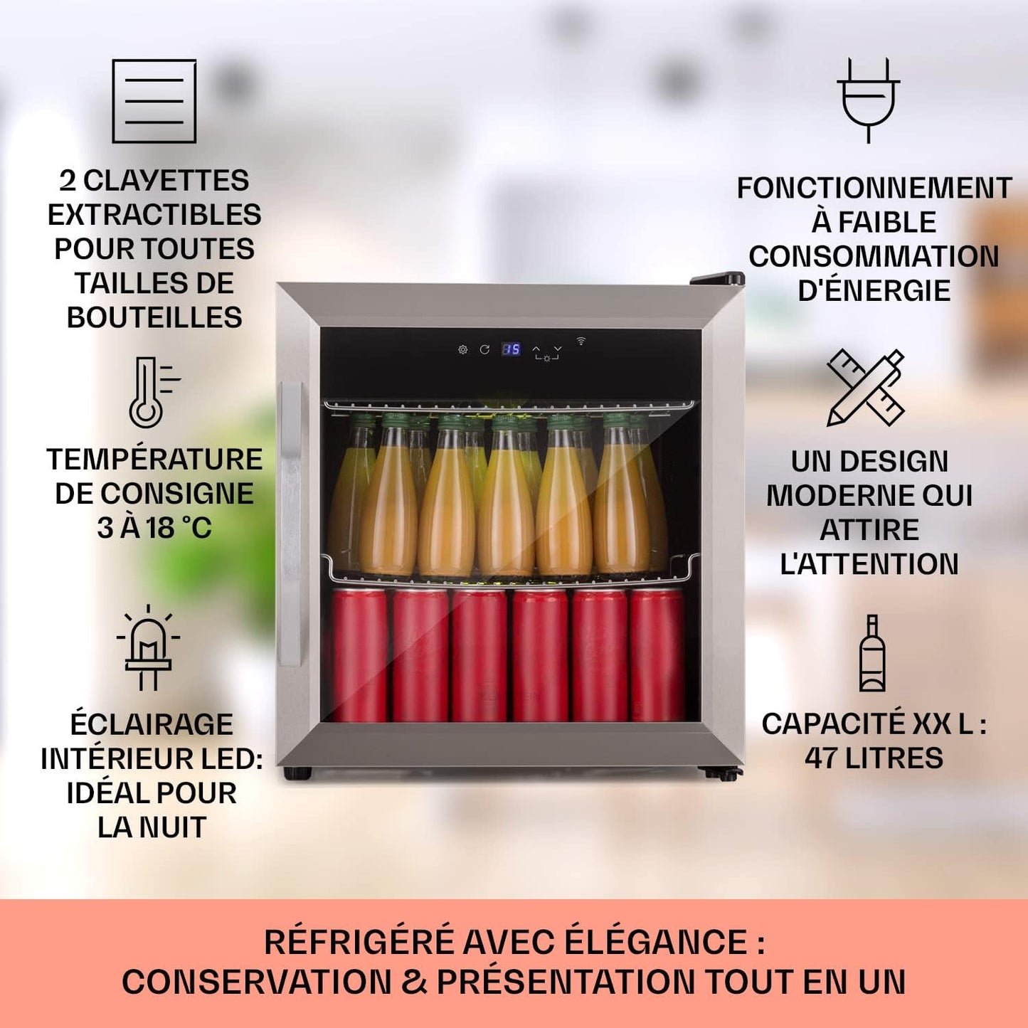 Mini Frigo De Chambre, Frigo À Bière, Mini Bar, Refrigerateur Aliments, Boissons, Contrôle Iot/App, Petit Réfrigérateur Camping Silencieux, Frigo Cosmetique, Etagères Amovibles, 0-13°C, 50L