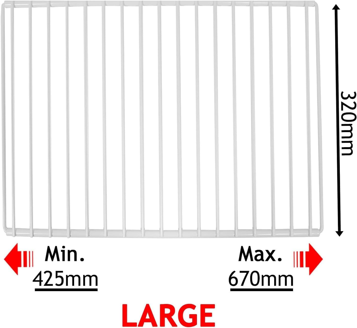 Étagère De Réfrigérateur Compatible Avec Beko Réfrigérateur/Congélateur Réglable Revêtement Plastique Blanc Extensible (Lot De 2 Étagères, Grand, 425 Mm – 670 Mm X 320 Mm)