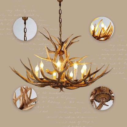 Lustre En Bois De Cerf, Lustre En Bois De Cerf À 8 Lumières En Résine, Lustre En Bois De Cerf Créatif Pour Le Salon, La Cabane, La Salle À Manger, Le Café, La Cuisine.
