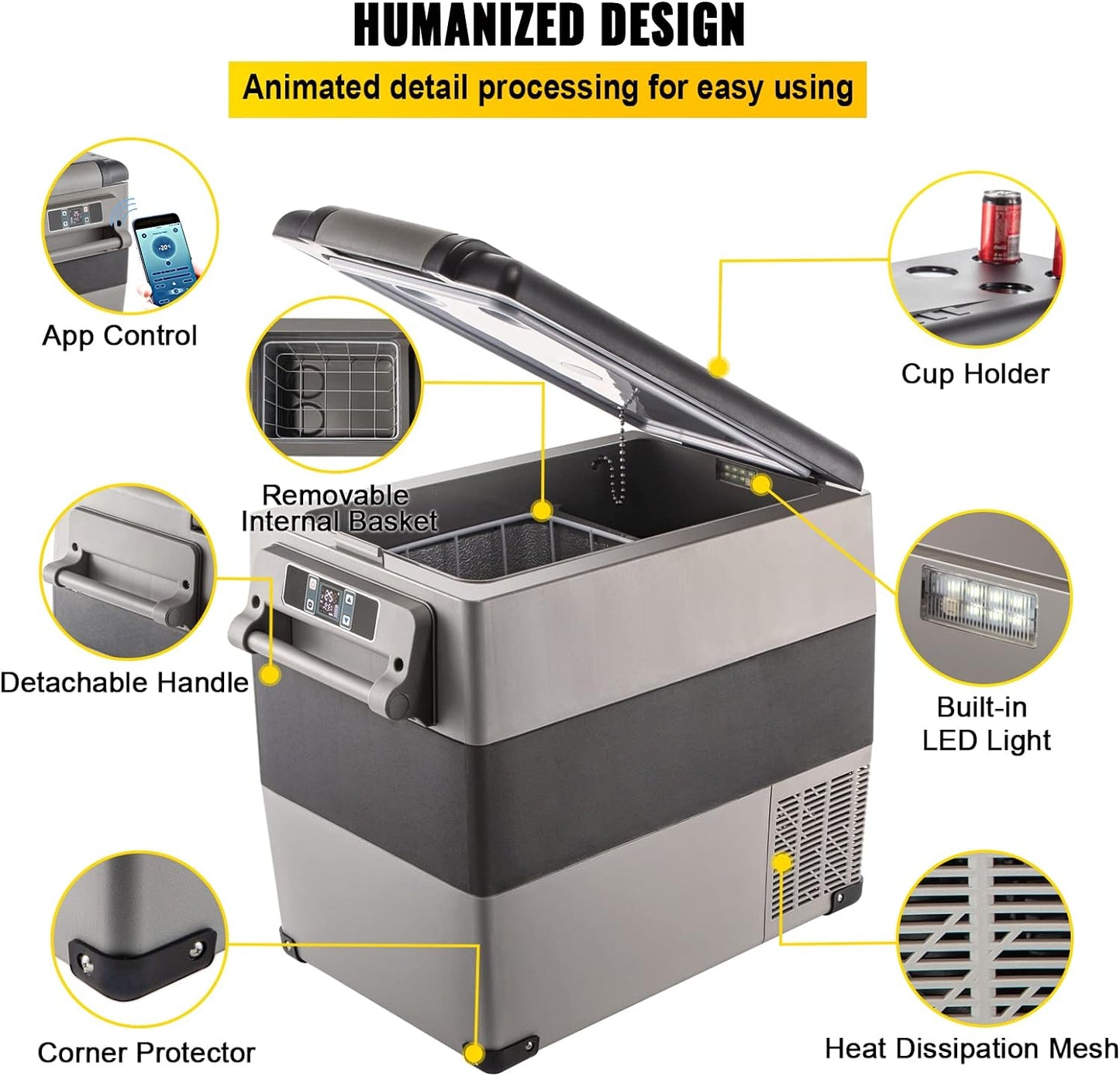 Glacière Électrique Portable De Voiture Mini Frigo Silencieux Portable 220V/55L Avec Panneau Numérique -20 À 20℃ Pour Maison, Voiture Et Camping 69 * 34.5 * 52.4CM
