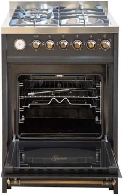 GURARI 614 BL Cuisinière Sur Pied 60 Cm Gaz Naturel Fl.Gas 4 Kw WOK, Barbecue À Gaz, Range Cooker, Tiroir Avec Poussette, Contrôle Du Gaz, Tournebroche. Gaz Naturel, Gaz Propane