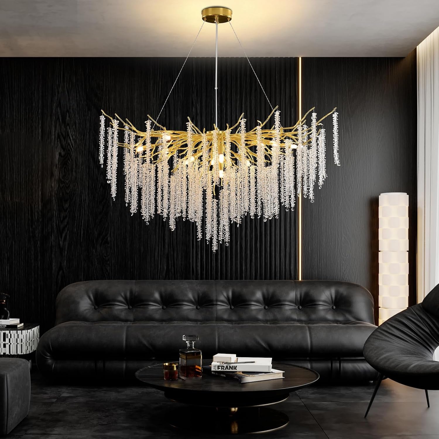 Lustre En Cristal Moderne,G9*12 Luxe Lampe À Pendentif En Cristal Rond,Postmoderne Chandelier Pour Salle À Manger, Cuisine, Salon, Chambre, Couloir, Café, Bar(Doré,G9*12,120Cm)