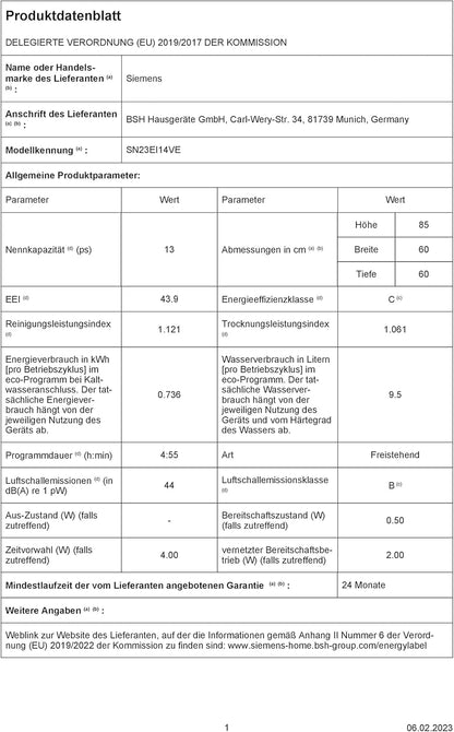 Lave Vaisselle 60 Cm SN23EI14VE