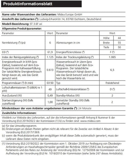 ST 3.6F Wi Lave-Vaisselle Mini Compact De Table, 6 Programmes De Lavage, Départ Différé, Fonction Séchage Supplémentaire, Contrôle IOT, Idéal Pour Les Petits Appartements