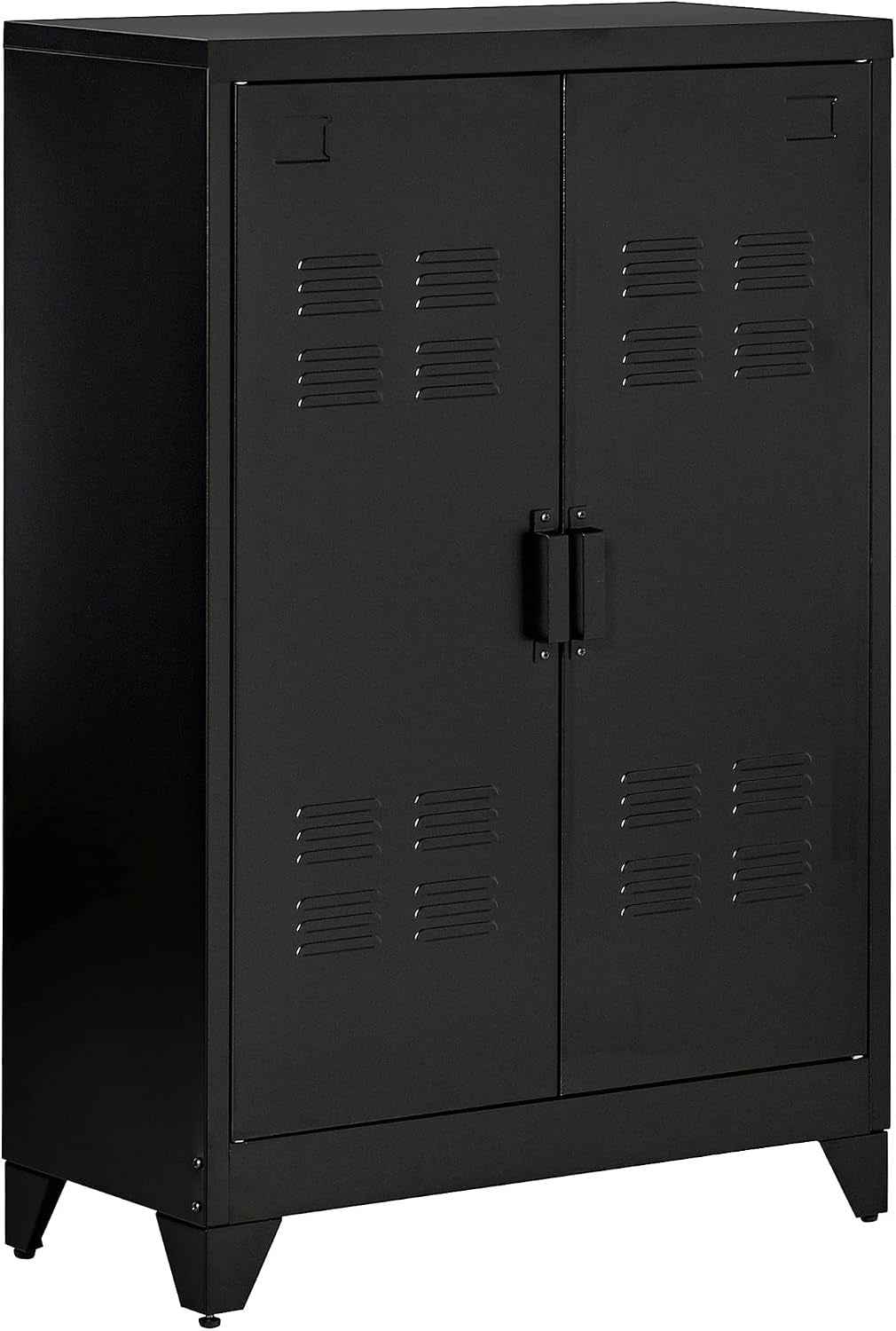 Armoire De Bureau À 3 Niveaux Métallique Noir | Meuble De Rangement Bureau, 2 Portes, Étagères Réglables, Armoire À Dossiers, Pour Domicile, Garage
