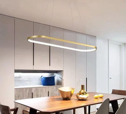 Suspension Ovale Lampes De Bureau De Table À Manger, Suspension LED Plafonnier Dimmable Avec Télécommande, Lustre Design Anneau Moderne (L90Cm, Or)