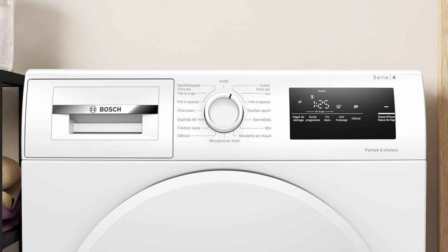 Bosch WTH8300DFR Série 4 - Sèche-Linge, Écran LED, Filtre Easyclean | Blanc, 8 Kg, Pompe À Chaleur, Autodry, Séchage Rapide 40 Minutes