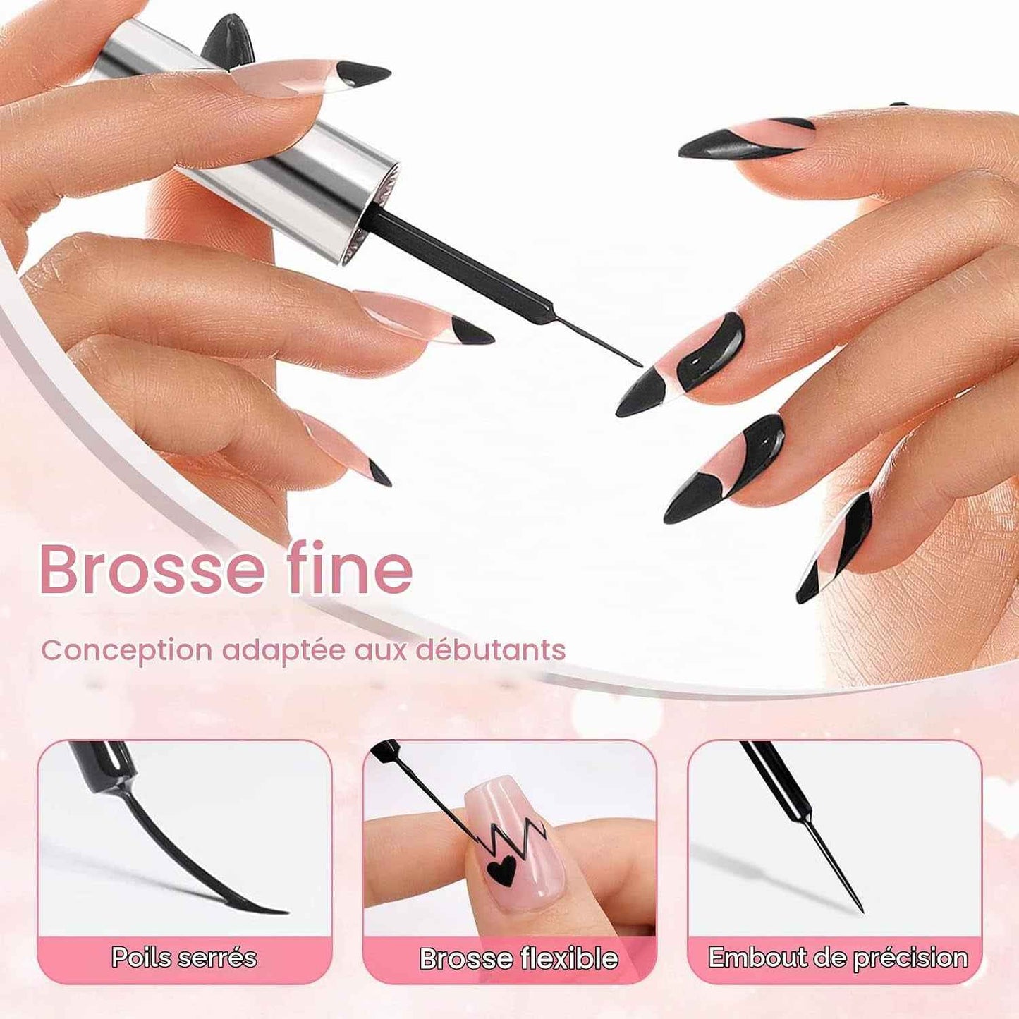 Vernis Semi Permanent, 4 Couleurs Noir or Argenté Blanc Vernis À Ongles Gel Liner Kit Soak off UV/LED Semi-Permanent Manucure Kit Pour Salon De Manucure DIY Home, 8Ml