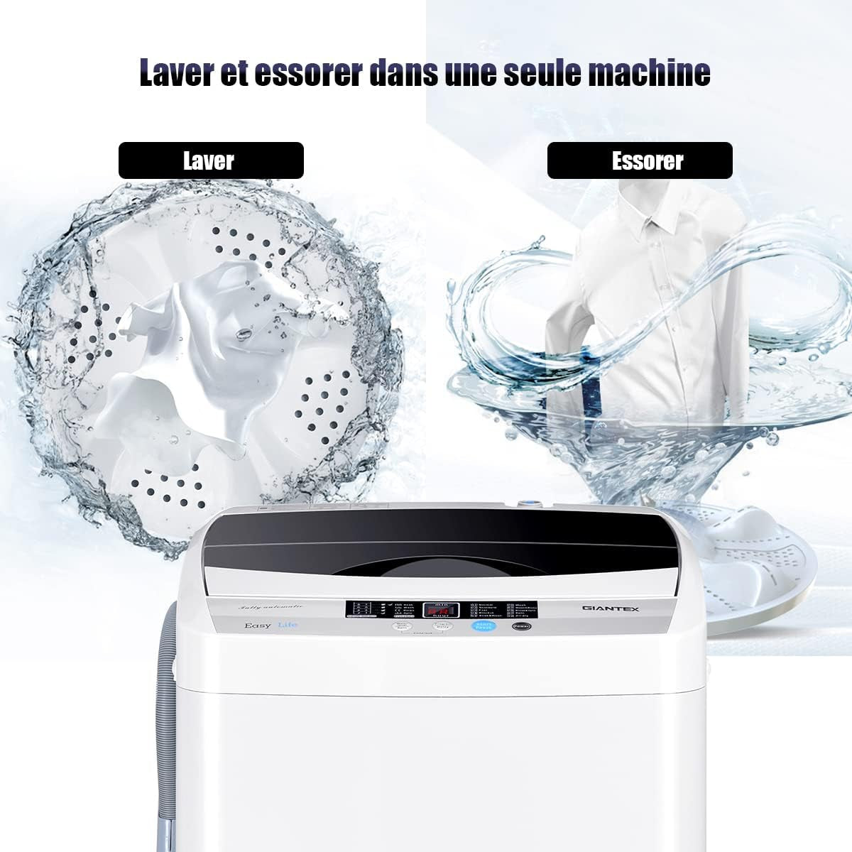 Lave-Linges Machine À Laver 4,5 KG 10 Programmes, Écran D' Affichage LED, Séchage, 50 X 50 X 85 CM, Blanc