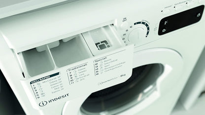 Indesit EWE 81284 W IT- Machine À Laver 8 Kg Libre Installation, Charge Avant. Centrifugeuse 1200 Tours Par Minute. Largeur 59,5 Cm, Profondeur 57,2 Cm, Hauteur 85 Cm, Classe Énergétique C