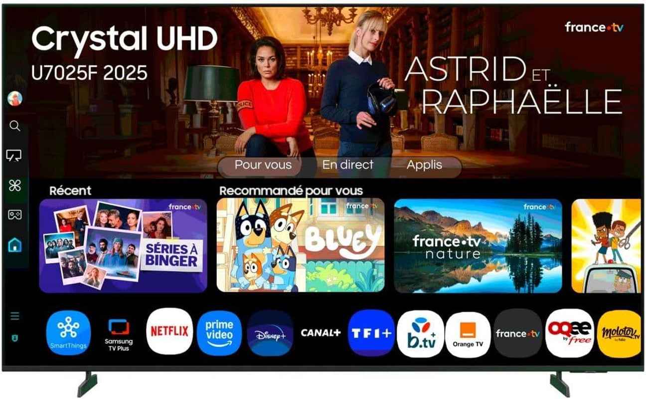 TV 43 Pouces Crystal UHD U7025F 4K Smart TV, Couleurs Incroyables Avec Crystal Processor 4K, Écoutez Tous Les Haut-Parleurs Avec Q-Symphony, Données Protégées, Knox Security Et Gaming Hub