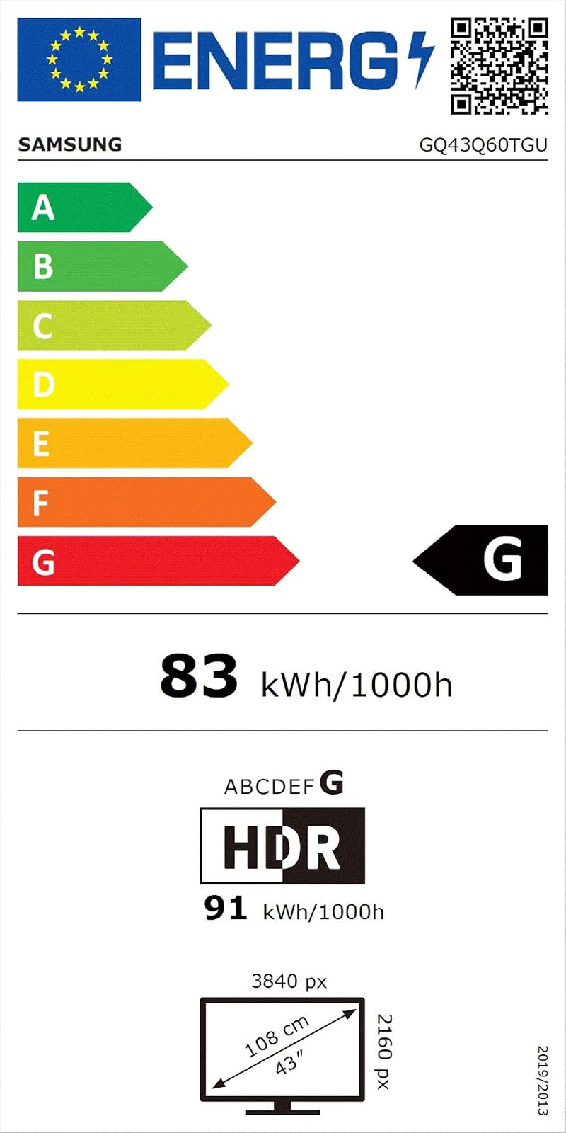 GQ43Q60TGUXZG TV QLED EEC 108 Cm (43 Pouces) DVB-T2, DVB-C, DVB-S, UHD, Smart TV, Wi