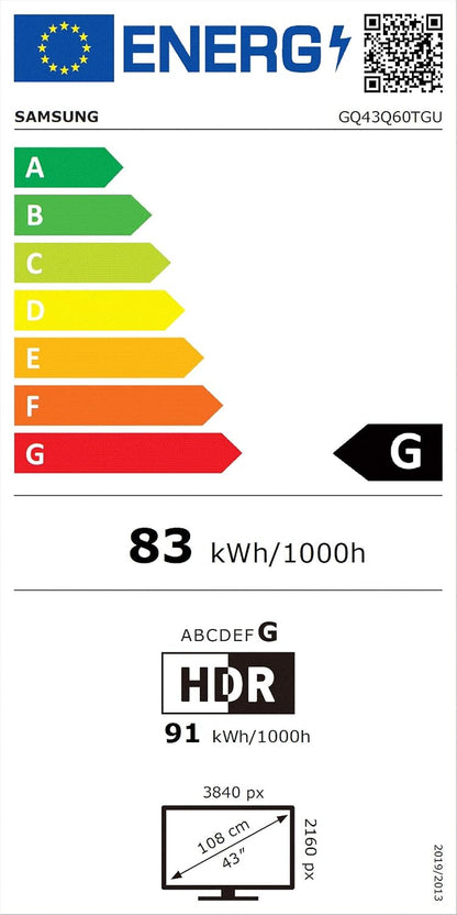 GQ43Q60TGUXZG TV QLED EEC 108 Cm (43 Pouces) DVB-T2, DVB-C, DVB-S, UHD, Smart TV, Wi