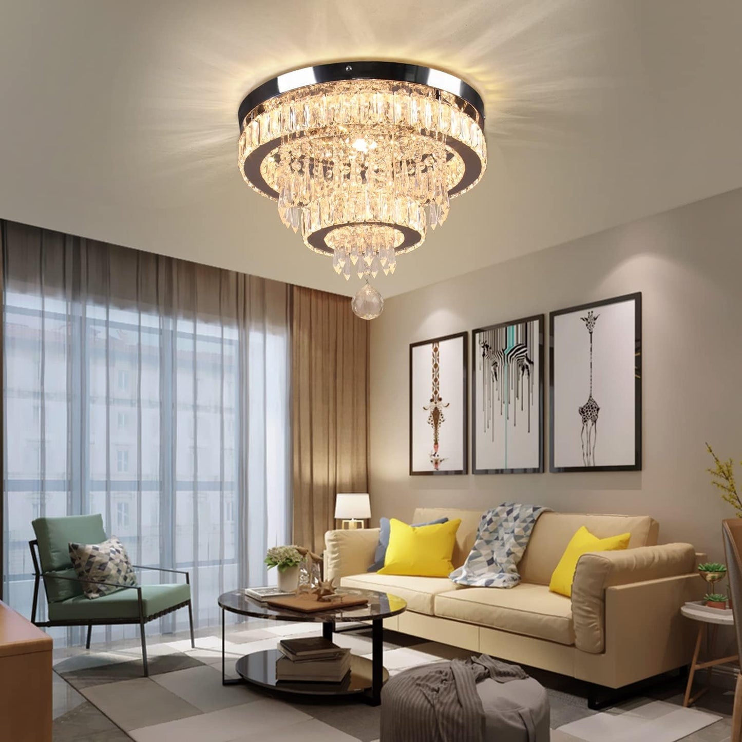 15,7" Lustres En Cristal Modernes LED Dimmables Avec Télécommande, K9 Lustres Fil Pour Chambre À Coucher, Salle À Manger, Salon Et Couloir (Multicolore)