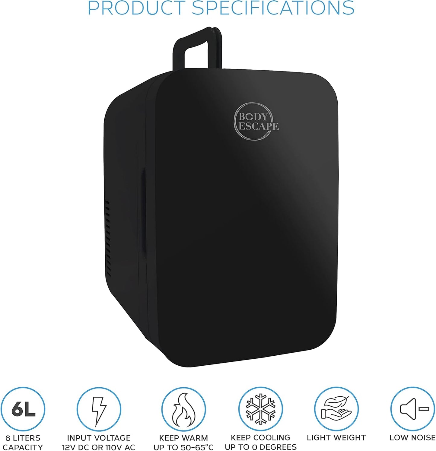 Body Escape Mini Réfrigérateur Pour Soins De La Peau Et Maquillage - Mini Réfrigérateurs Beauté À Porte En Verre - Réfrigérateur Portable, Compact, Et Silencieux Pour Le Maquillage - 6L - Noir