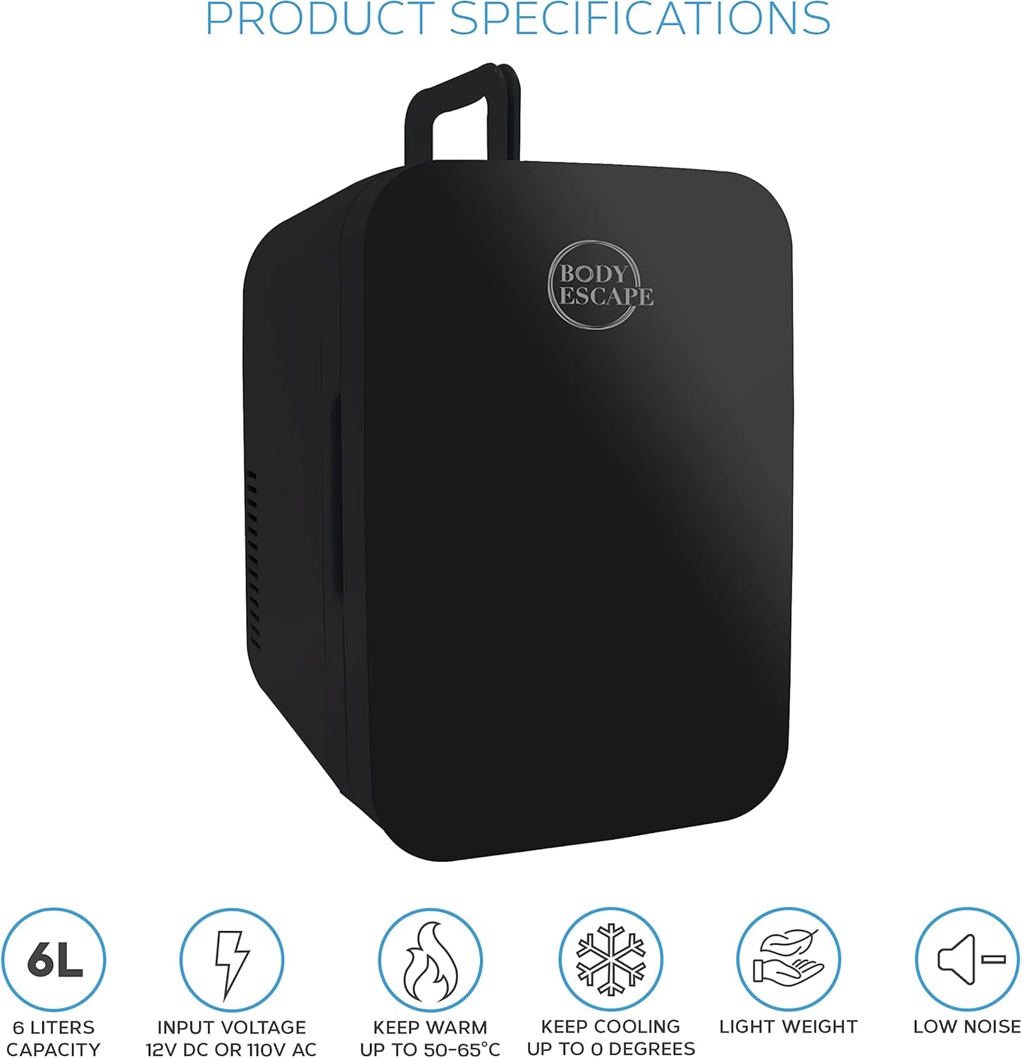 Body Escape Mini Réfrigérateur Pour Soins De La Peau Et Maquillage - Mini Réfrigérateurs Beauté À Porte En Verre - Réfrigérateur Portable, Compact, Et Silencieux Pour Le Maquillage - 6L - Noir