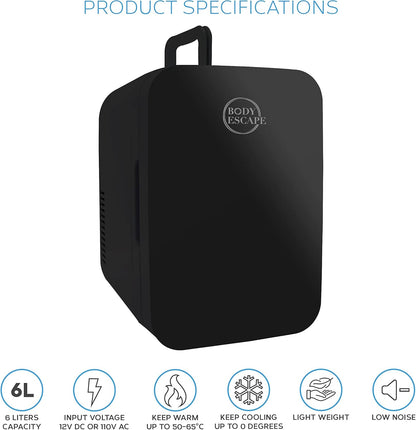 Body Escape Mini Réfrigérateur Pour Soins De La Peau Et Maquillage - Mini Réfrigérateurs Beauté À Porte En Verre - Réfrigérateur Portable, Compact, Et Silencieux Pour Le Maquillage - 6L - Noir