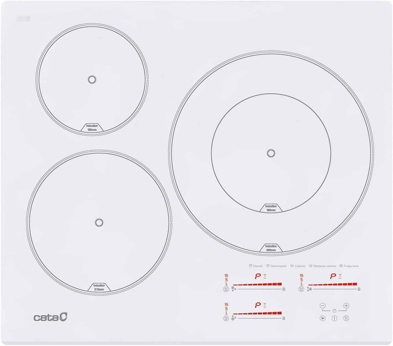 , Plaque D'Induction, Modèle INSB 6003 WH, 3 Zones De Cuisson, 9 Niveaux De Puissance + Booster 52X60X6Cm Blanc
